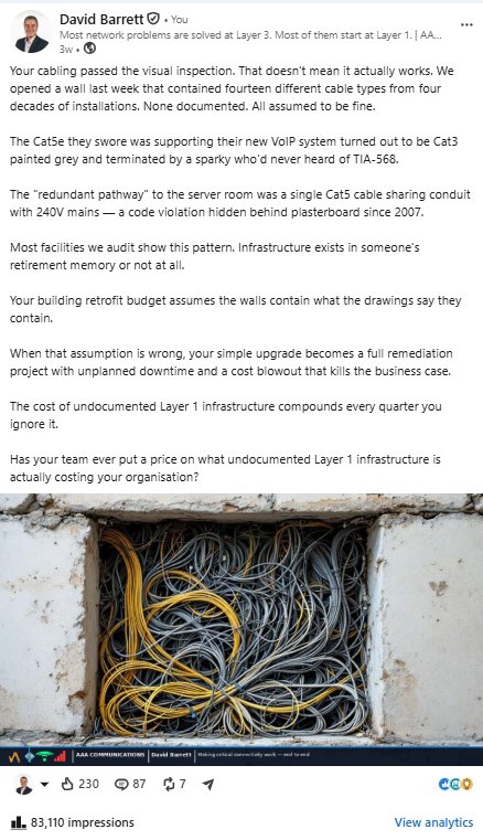 Wall cavity cabling post